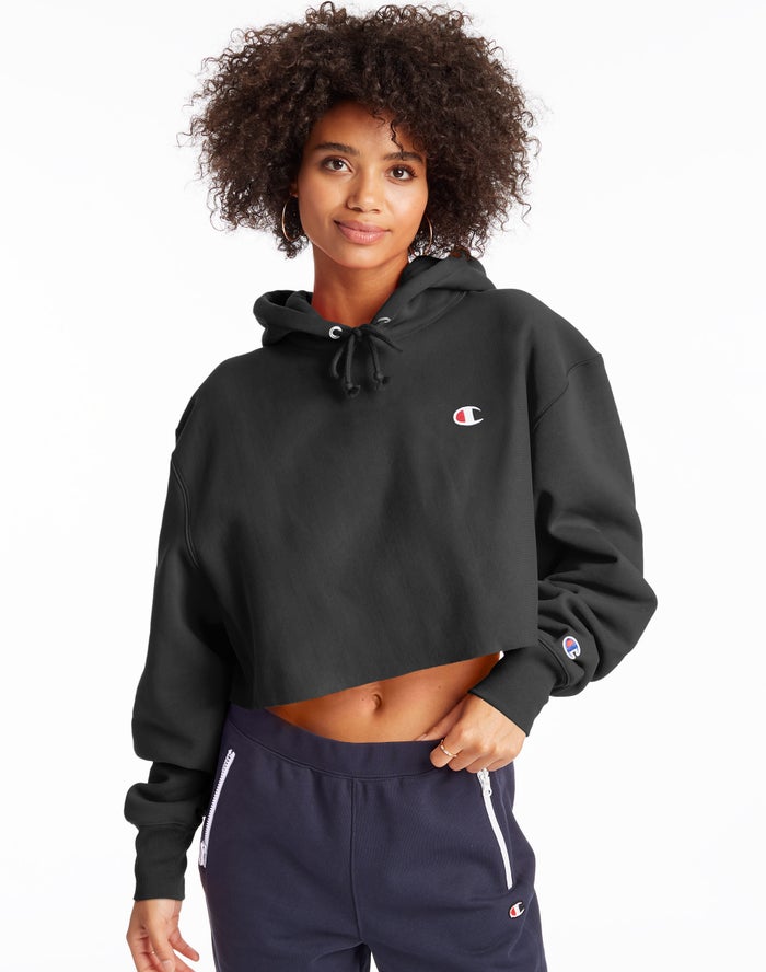 Sudadera Con Capucha Champion Mujer - Reverse Weave Cropped Cut-Off C Logo ( Negras ) 3176428-ID